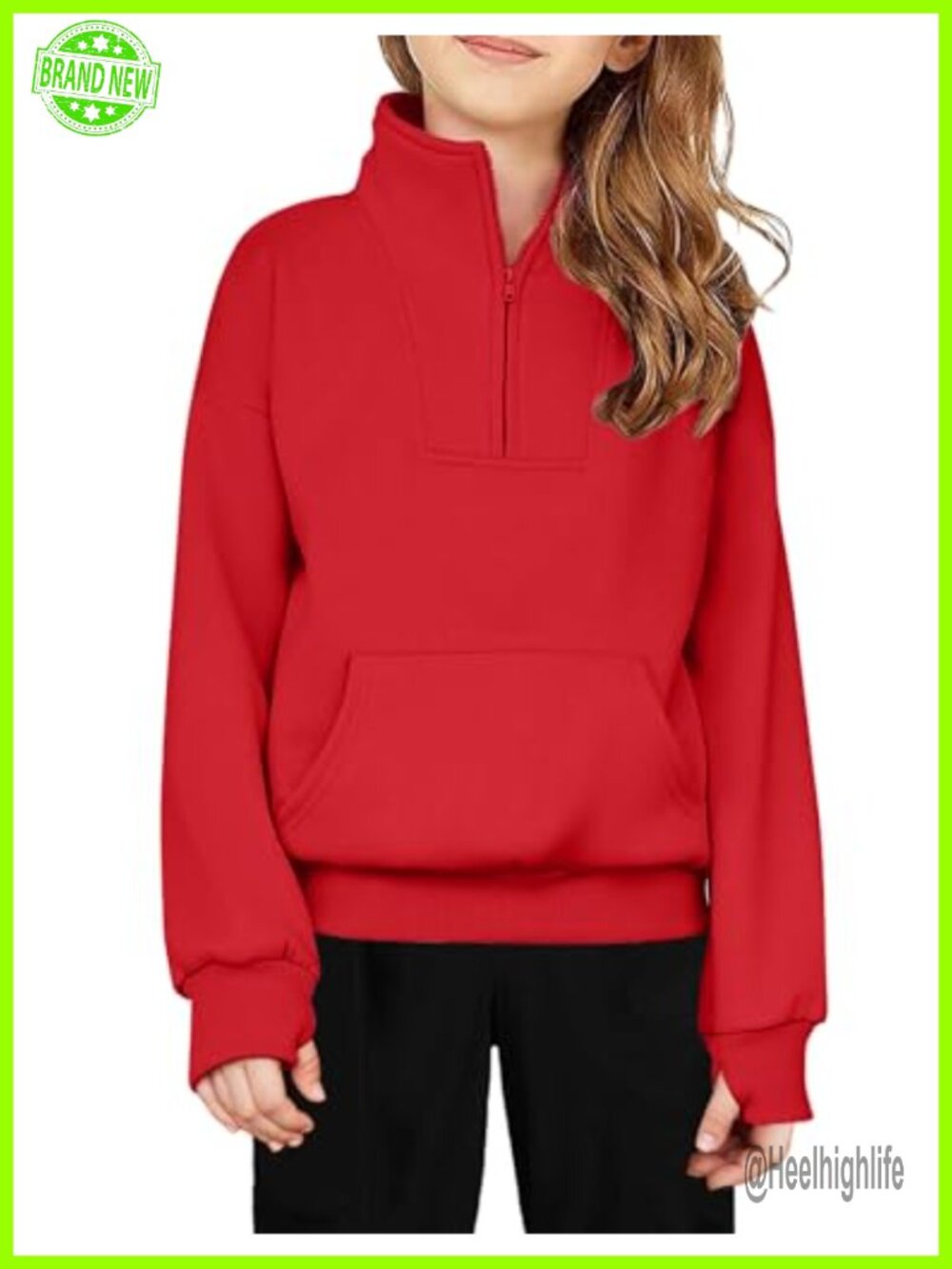 Girls Half Zip Fleece Sweatshirt Quarter Zip Pullover with Thumb Holes